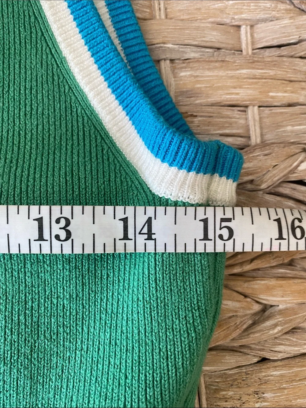 Free People Green Knit Tank Dress with Blue and White Trim